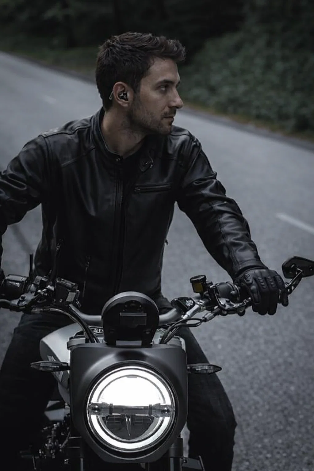 Motorcyclist wearing Hypear custom in-ear monitors for noise reduction and communication while riding - reducing wind and engine noise while maintaining ability to hear traffic, communication systems, and important sounds